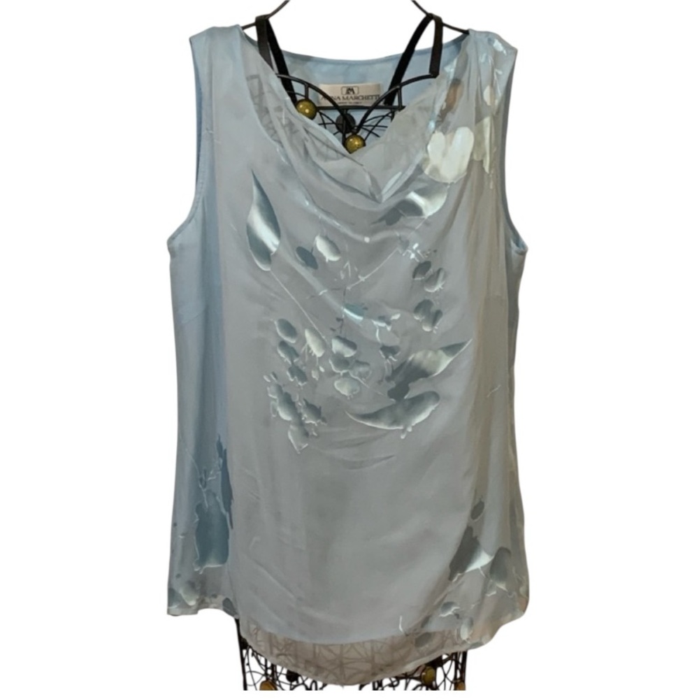 Anna Marchetti Pale Blue Sleeveless Blouse with Leaf Pattern size 10